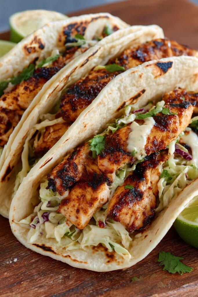Bobby Flay Chicken Tacos with Grilled Poblanos & BBQ Onions Recipe