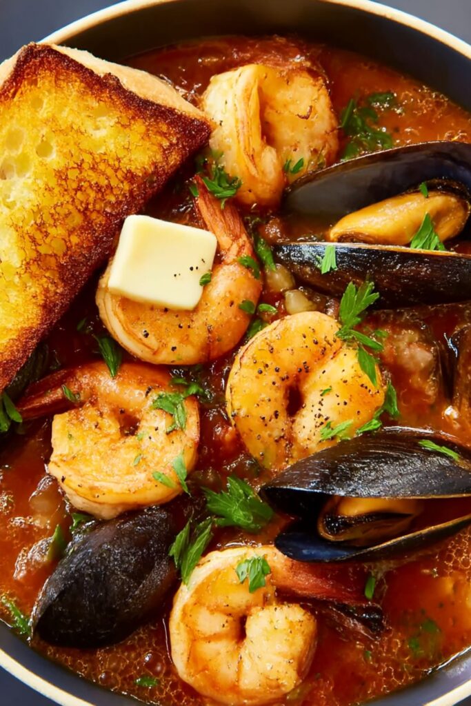 Bobby Flay Fulton Fish Market Cioppino with Sourdough Croutons Recipe