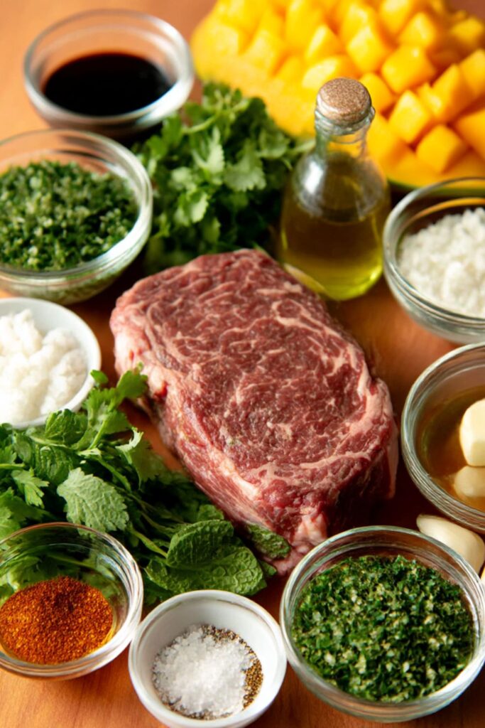 Bobby Flay Grilled Rib Eye Steak with Mango Chimichurri