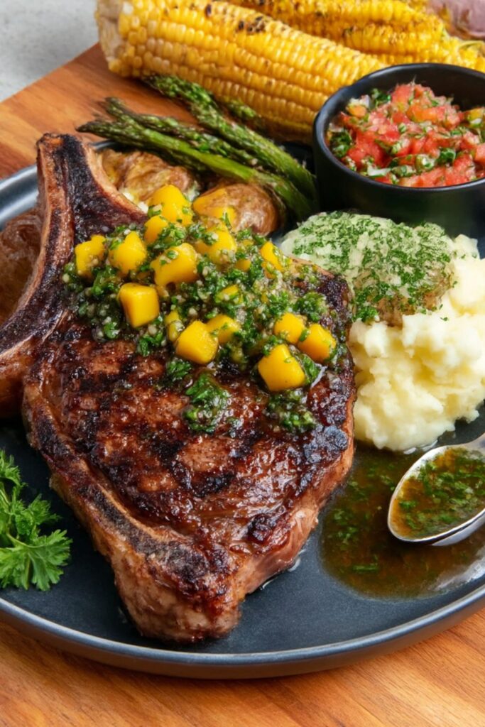 Bobby Flay Grilled Rib Eye Steak with Mango Chimichurri