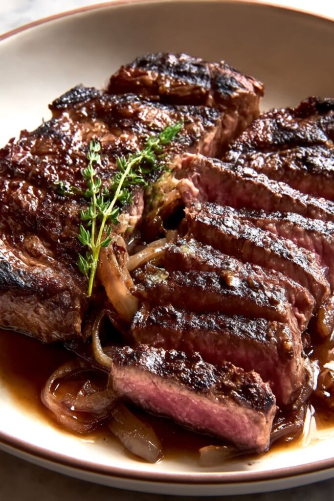 Bobby Flay Grilled Steak and Vidalia Onions with Mustard-Worcestershire Vinaigrette Recipe