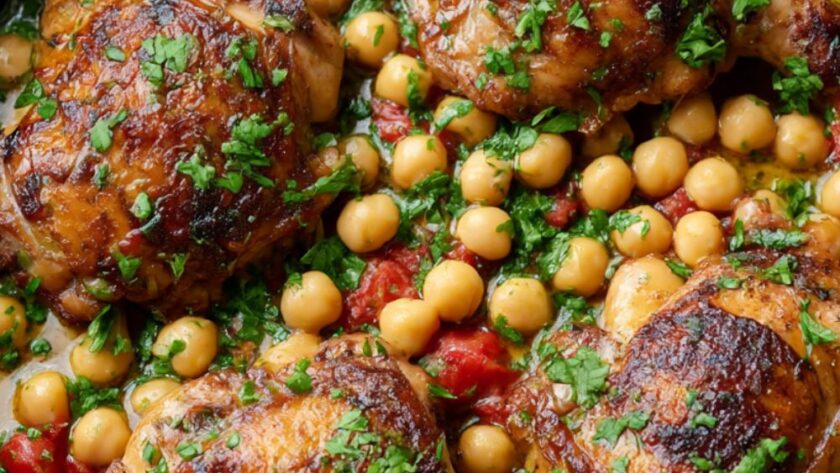 Bobby Flay Chicken and Chickpea Tagine with Apricots and Harissa Sauce