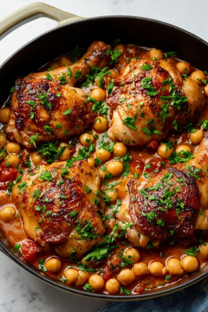 Bobby Flay Chicken and Chickpea Tagine with Apricots and Harissa Sauce Recipe