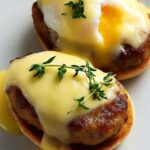 Bobby Flay Eggs Benedict with Apple Sausage and Mustard Hollandaise Recipe