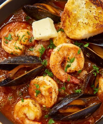 Bobby Flay Fulton Fish Market Cioppino with Sourdough Croutons Recipe