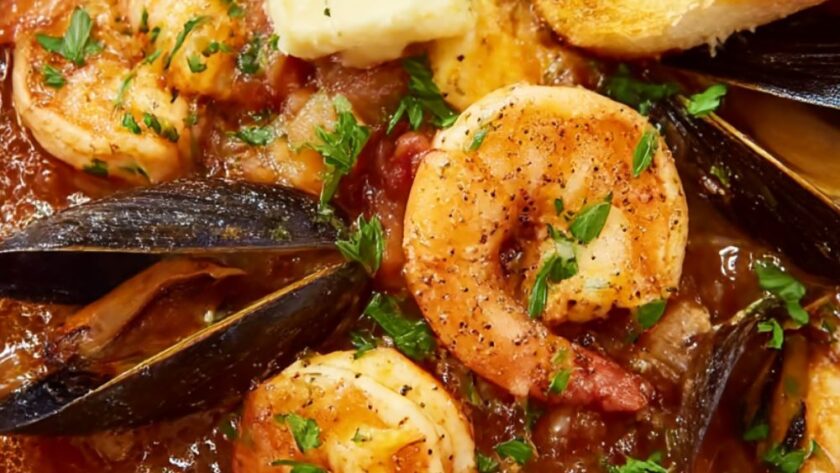 Bobby Flay Fulton Fish Market Cioppino with Sourdough Croutons Recipe