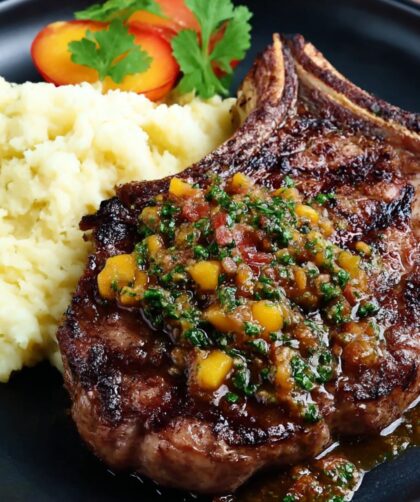 Bobby Flay Grilled Rib Eye Steak with Mango Chimichurri