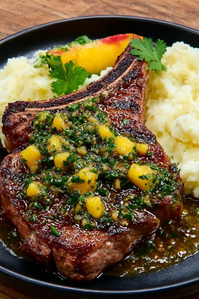Bobby Flay Grilled Rib Eye Steak with Mango Chimichurri Recipe