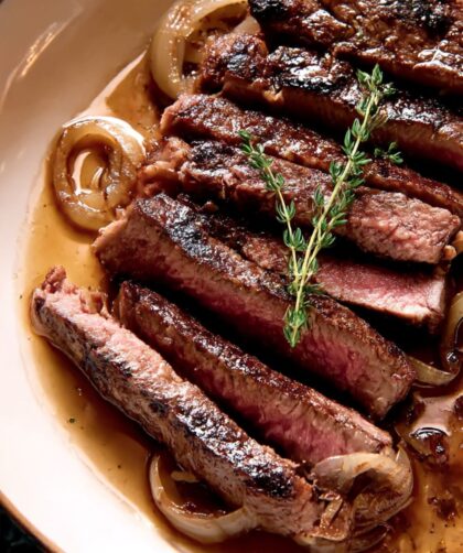 Bobby Flay Grilled Steak and Vidalia Onions with Mustard-Worcestershire Vinaigrette Recipe