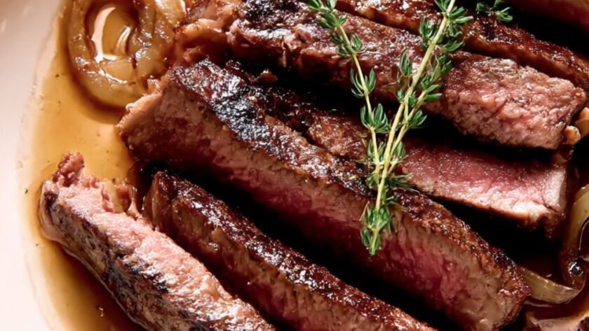 Bobby Flay Grilled Steak and Vidalia Onions with Mustard-Worcestershire Vinaigrette Recipe