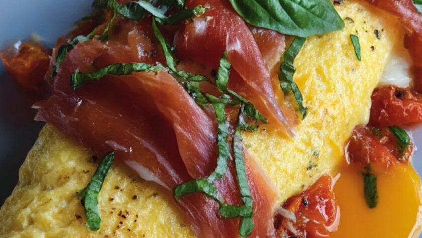 Bobby Flay Omelet with Prosciutto, Roasted Peppers, Fresh Mozzarella, Basil Recipe