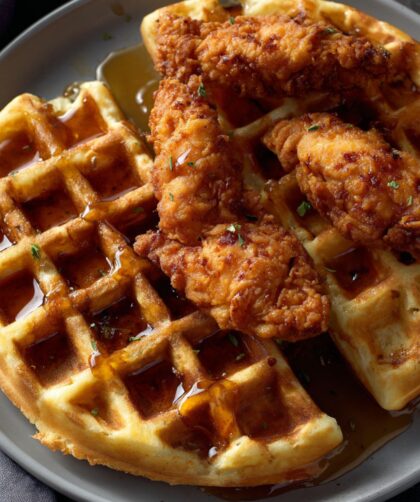 Bobby Flay Buttermilk Waffles with Buttermilk Fried Chicken Tenders Recipe