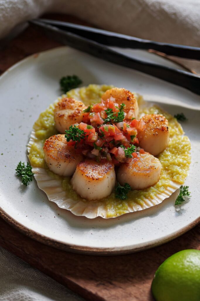 Bobby Flay Scallops With Avocado Corn Relish Recipe
